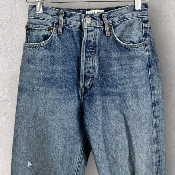 AGOLDE 90s Pinch High Rise Straight Leg Jeans Revolve Blue‎ Denim Distress Sz 24 - Picture 11 of 15